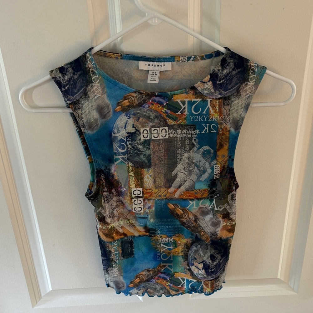 Topshop Blue Multicolor Graphic Tank Top